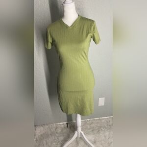 Guess Green Ribbed Mini Bodycon Dress